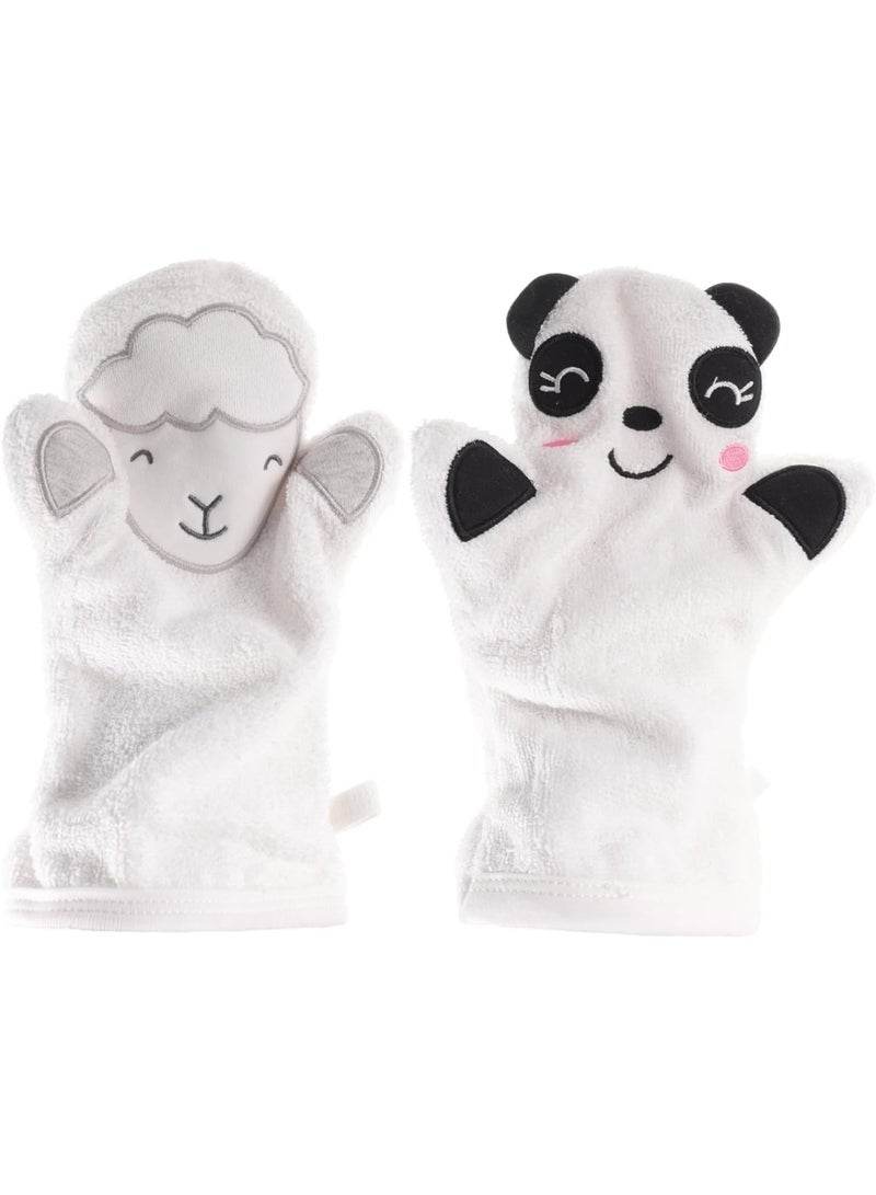 CLENEA 2Pcs Bath Gloves for Baby Bath, Baby Scrubber Bath Brush, Body Scrub Mitt Shower Back Scrubber Mittens Kids Bath Wash Gloves Bathing Gloves Clean Accessories Cotton White Newborn - Image 1